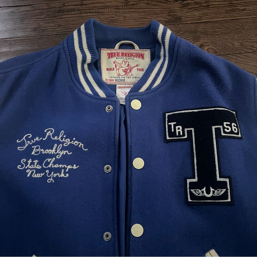 True Religion Blue and White Varsity Brooklyn Jacket - Picture 3 of 7